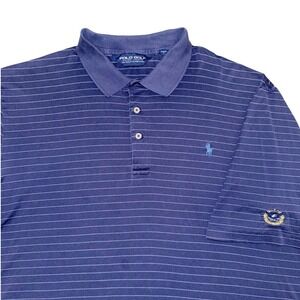 Polo Golf Ralph Lauren Men XL Navy‎ White Stripe Pima Cotton Polo